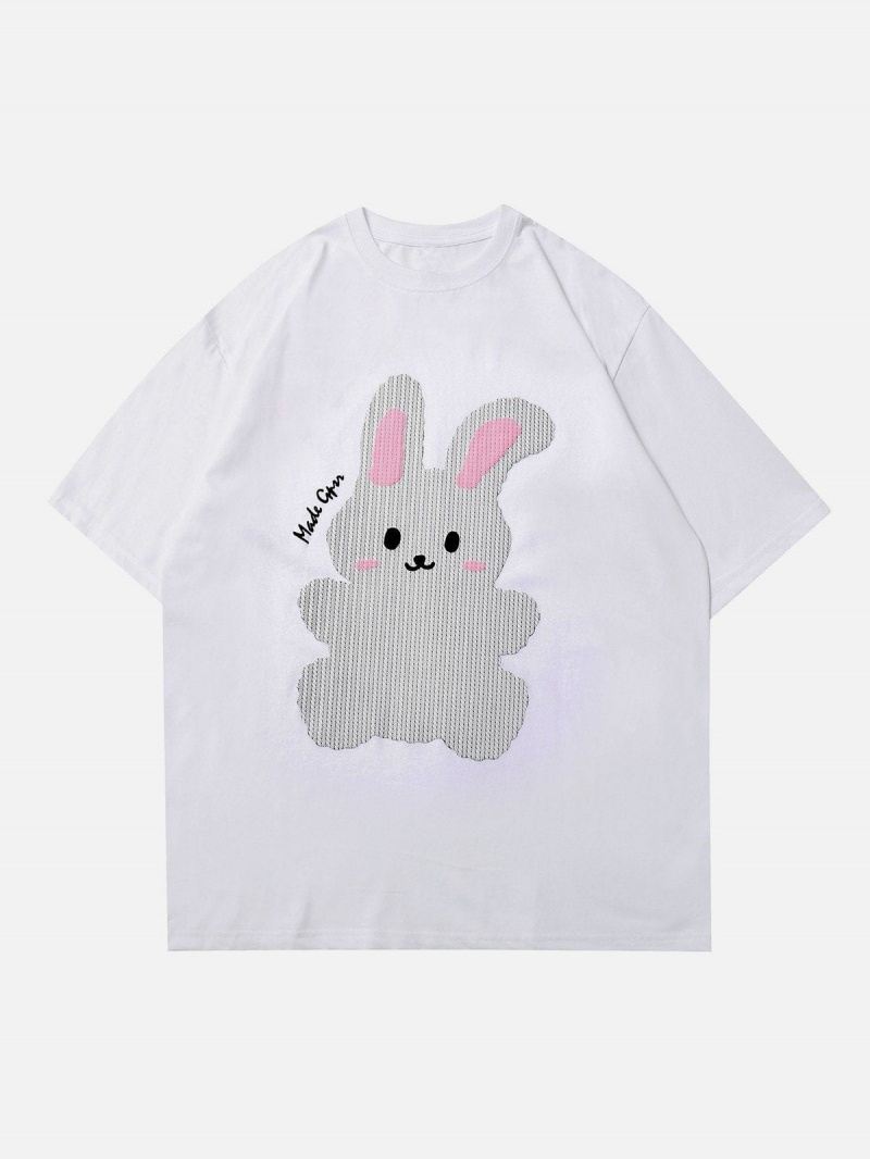 Noir  T Shirts Aelfric Eden Rabbit Print Patchwork Tee - WQX-8693329